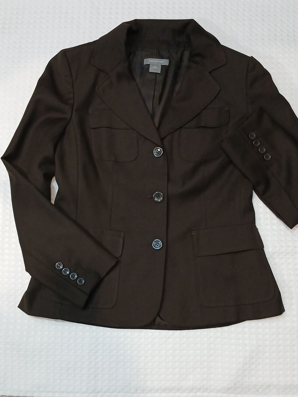 Ann Taylor Classic Vintage Style  4 Pocket Dark Brown Blazer Womens 6